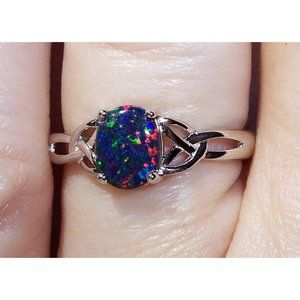 925 STERLING SILVER  Oval Lab Created Black Opal Ring